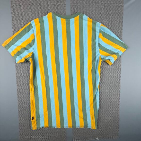 HUF Worldwide Striped T-Shirt Medium Green Yellow Blue Streetwear Skate - Picture 2 of 8